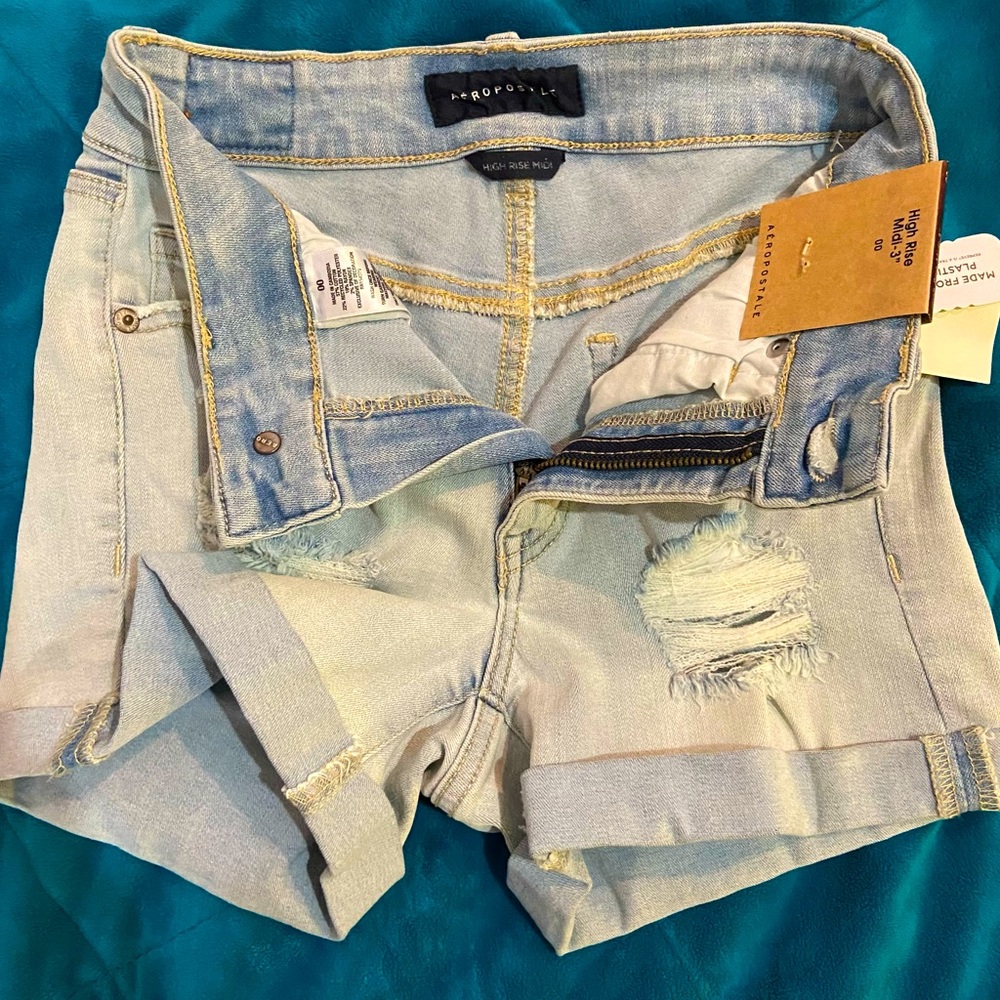🏷️ BNWT AEROPOSTALE JEAN SHORTS~SZ 00~PREMIUM SERIOUSLY STRETCHY~HIGH RISE - Picture 4 of 7